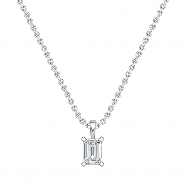 2.50 Cttw Emerald Cut Solitaire Cubic Zirconia 4 Prong Pendant with 18 inch Silver Chain for Her in 925 Sterling Silver