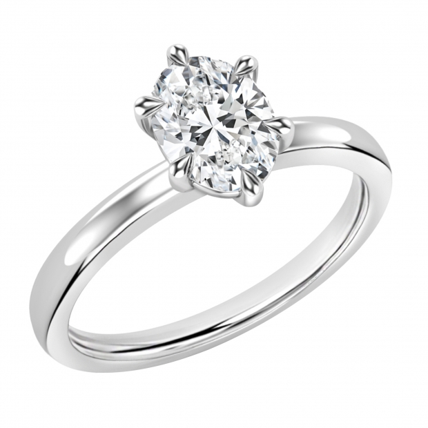 925 Sterling Silver 6 Prong Solitaire Ring, 2.00 ctw Oval Cubic Zirconia