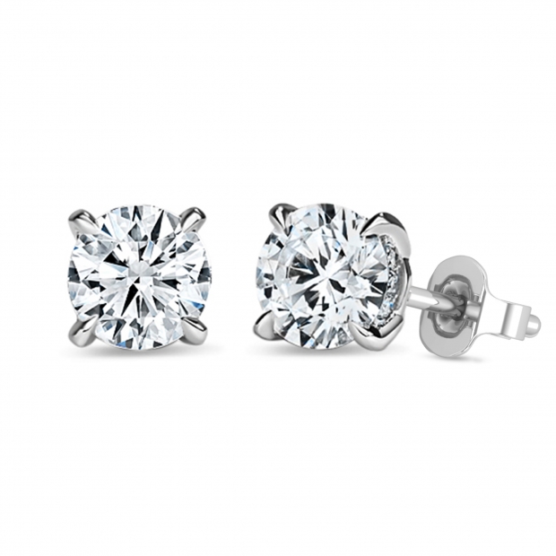 925 Sterling Silver Unseen Halo Push Back Stud Earrings, 1.08 ctw Round Cubic Zirconia