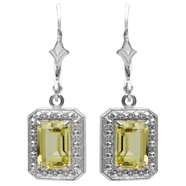 1.50 Carat (ctw) Real Emerald Cut Genuine Green Amethyst 925 Sterling Silver Dangling Hoop 7 x 4 mm Earrings