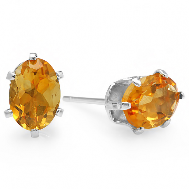 1.50 Carat (ctw) Real Genuine Oval Shape Natural Yellow Citrine 925 Sterling Silver 7 x 5 mm Studs Earrings