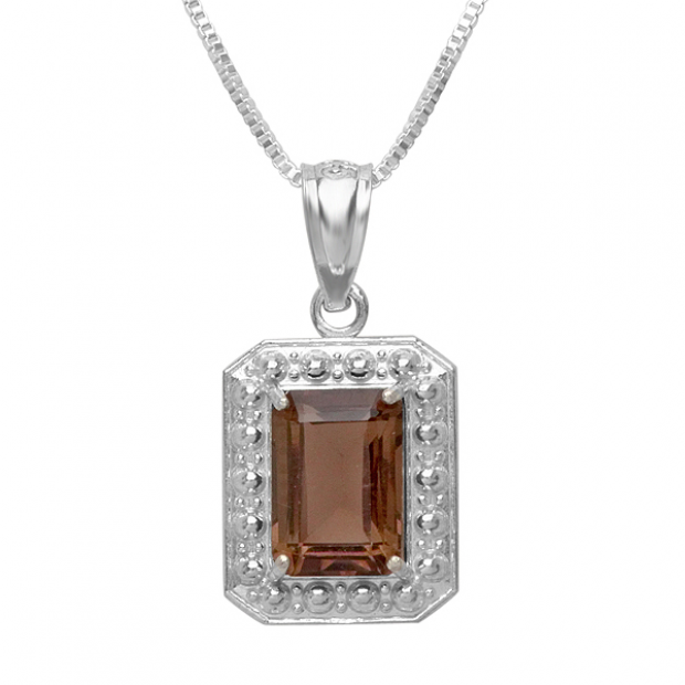 0.75 CT Real Genuine Smoky Topaz 925 Sterling Silver Solitaire Emerald Shape 0.70 Inch Pendant