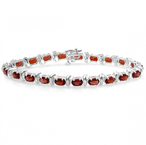 15.00 CT 7.25 Inch 6.5 mm Wide Real Oval Cut Genuine Red Garnet 925 Sterling Silver Tennis Bracelet