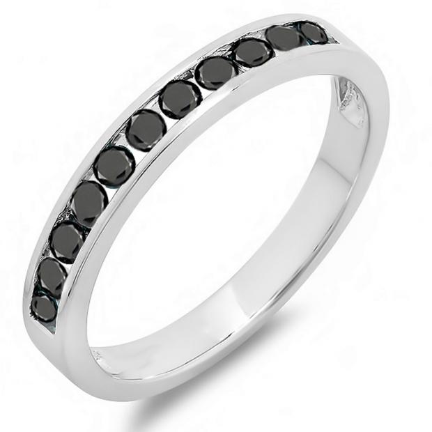 0.50 Carat (ctw) 10k White Gold Round Black Diamond Ladies Anniversary Wedding Stackable Ring Band
