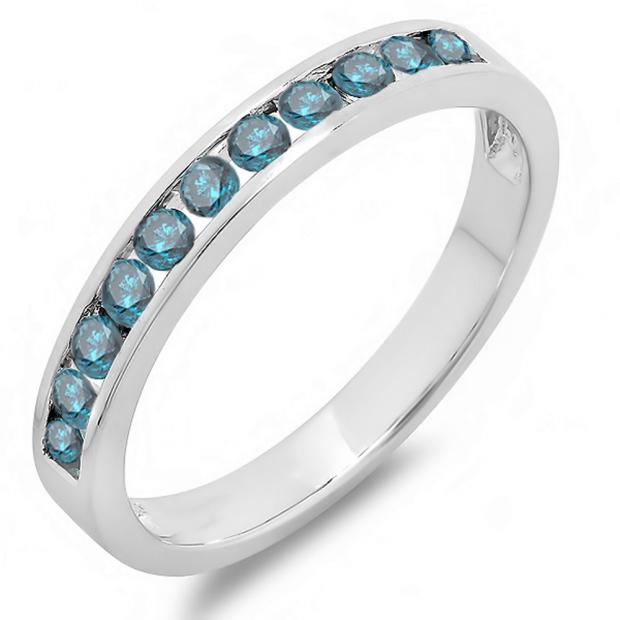 0.50 Carat (ctw) 10k White Gold Round Blue Diamond Ladies Anniversary Wedding Stackable Ring Band