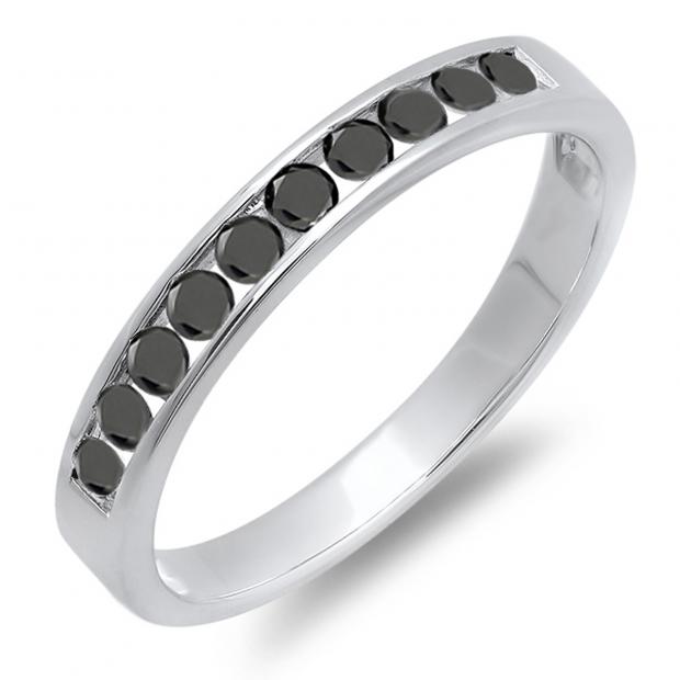0.40 Carat (ctw) 14k White Gold Round Black Diamond Ladies Anniversary Wedding Stackable Ring Band