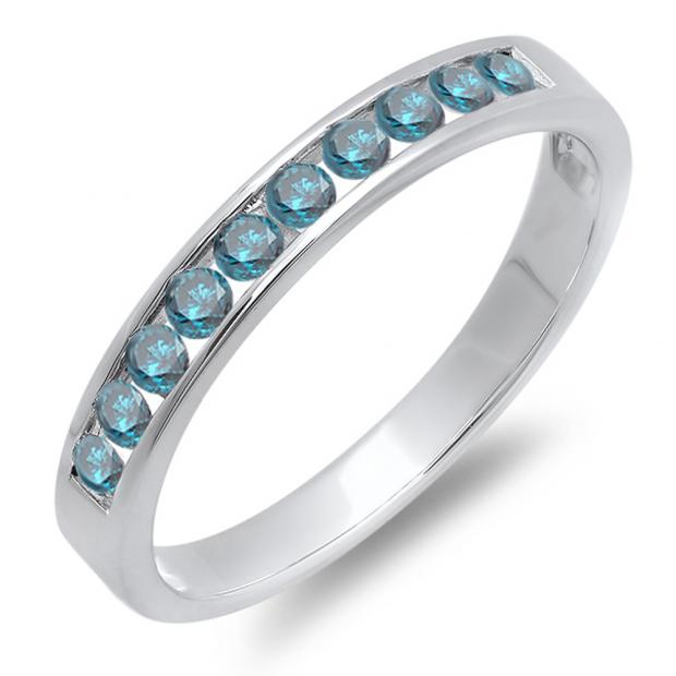0.40 Carat (ctw) 14k White Gold Round Blue Diamond Ladies Anniversary Wedding Stackable Ring Band