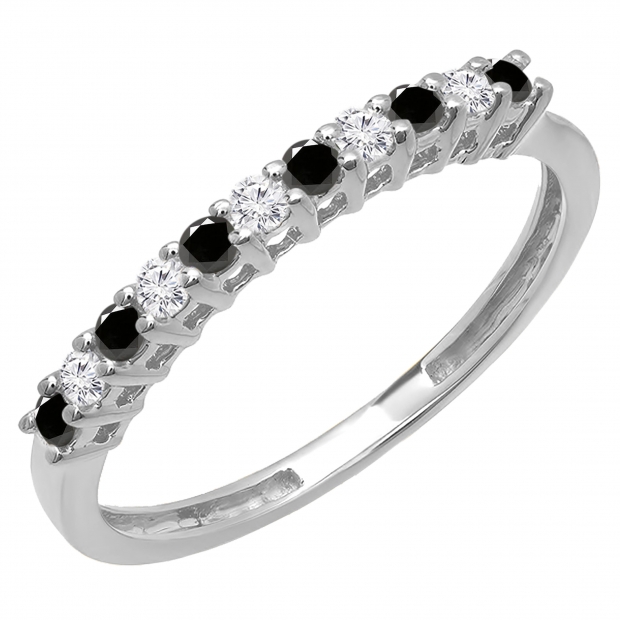 0.33 Carat (ctw) 10K White Gold Round White & Black Diamond Anniversary Stackable Wedding Band 1/3 CT