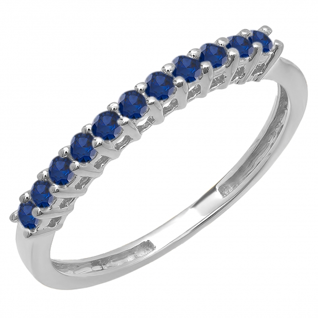 0.33 Carat (ctw) 10K White Gold Round Blue Sapphire Anniversary Stackable Wedding Band 1/3 CT