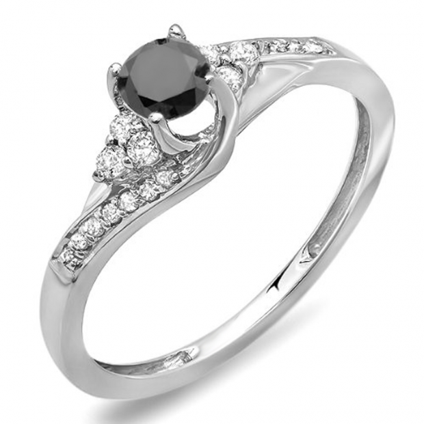 0.38 Carat (ctw) 18k White Gold Round White And Black Diamond Ladies Swirl Bridal Engagement Ring