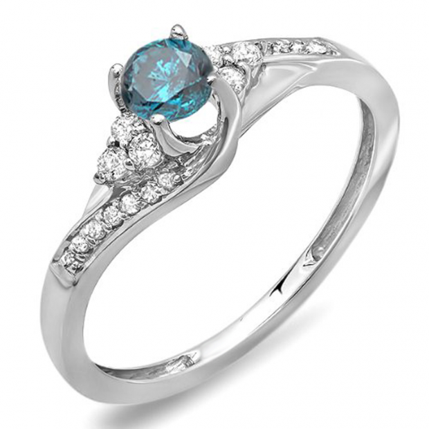 0.38 Carat (ctw) 14k White Gold Round White And Blue Diamond Ladies Swirl Bridal Engagement Ring