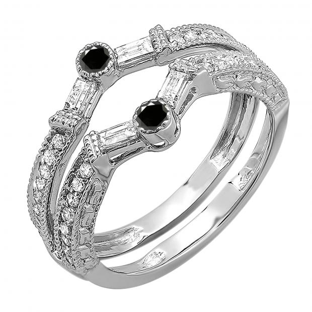 0.55 Carat (ctw) 14k White Gold Round & Baguette White & Black Diamond Ladies Anniversary Wedding Enhancer Guard Band 1/2 CT