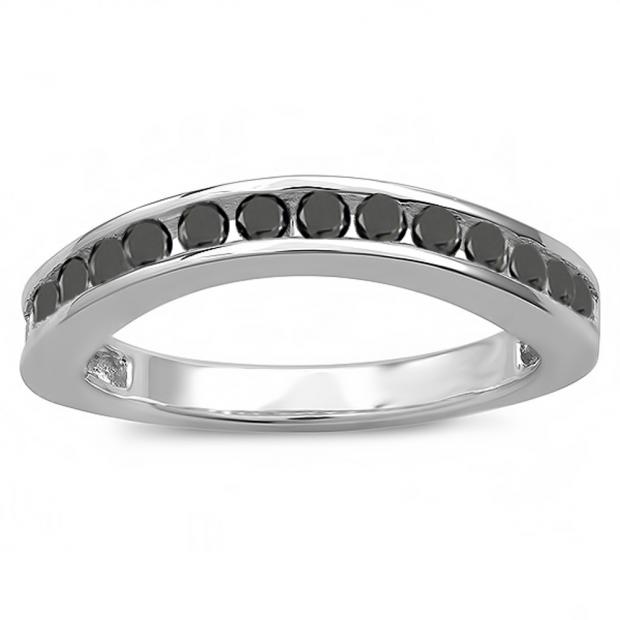 0.75 Carat (ctw) 10k White Gold Round Black Diamond Ladies Curved Guard Matching Bridal Wedding Band