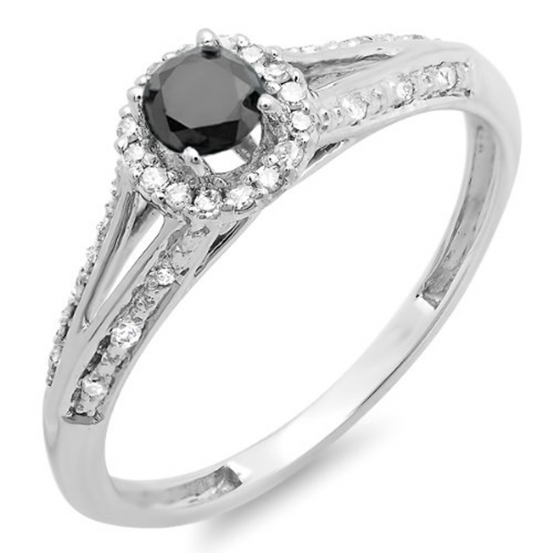 0.40 Carat (ctw) 14k White Gold Round Black And White Diamond Ladies Engagement Halo Style Split Shank Bridal Ring