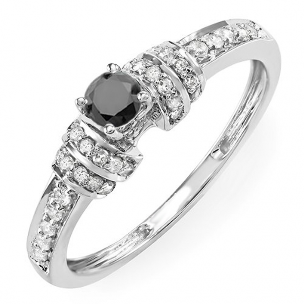 0.45 Carat (ctw) 10k White Gold Round Black And White Diamond Ladies Engagement Bridal Ring