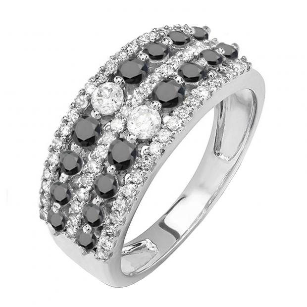 1.15 Carat (ctw) 10k White Gold Round Black And White Diamond Ladies Anniversary Wedding Band Ring