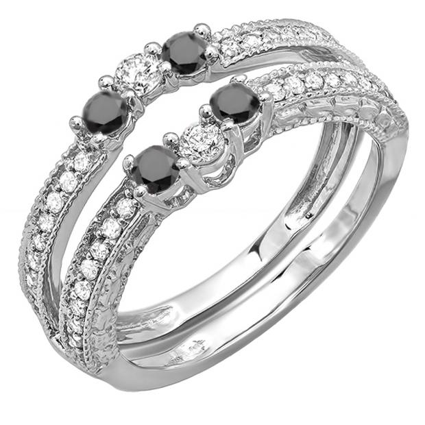 0.60 Carat (ctw) 14k White Gold Round Black And White Diamond Ladies Anniversary Wedding Band Enhancer Guard