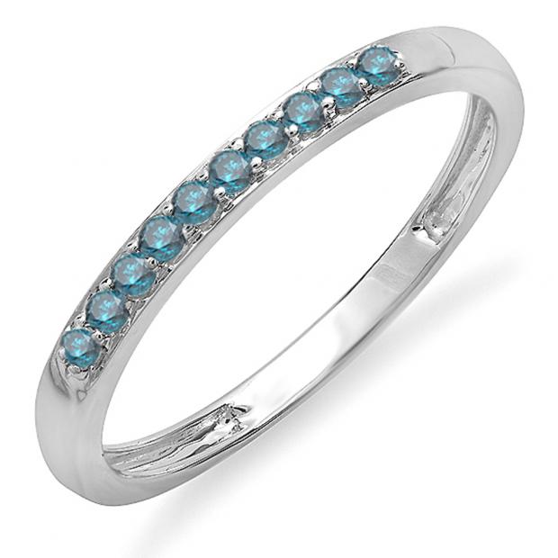 0.15 Carat (ctw) 14k White Gold Round Blue Diamond Ladies Anniversary Wedding Matching Band Stackable Ring