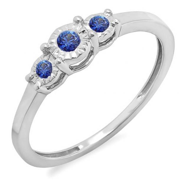 0.20 Carat (ctw) Sterling Silver Round Blue Sapphire Ladies 3 stone Engagement Promise Ring 1/5 CT
