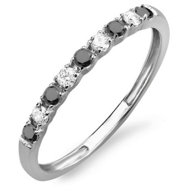 0.25 Carat (ctw) 10k White Gold Round Black And White Diamond Ladies Anniversary Wedding Band Enhancer Guard 1/4 CT