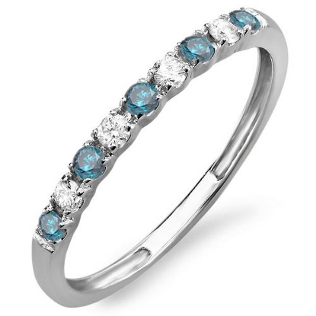 0.25 Carat (ctw) 14k White Gold Round Blue And White Diamond Ladies Anniversary Wedding Band Enhancer Guard 1/4 CT