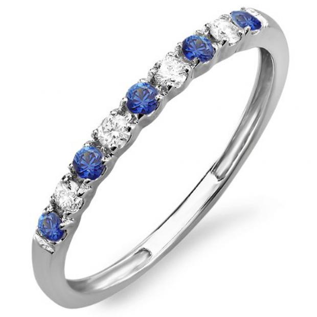 0.25 Carat (ctw) 14k White Gold Round Blue Sapphire And White Diamond Ladies Anniversary Wedding Band Enhancer Guard 1/4 CT
