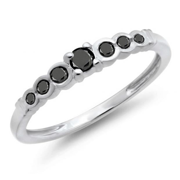 0.25 Carat (ctw) 10K White Gold Round Black Diamond Anniversary Wedding Band Stackable Ring 1/4 CT