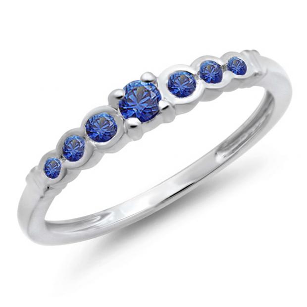 0.25 Carat (ctw) 14K White Gold Round Blue Sapphire Anniversary Wedding Band Stackable Ring 1/4 CT