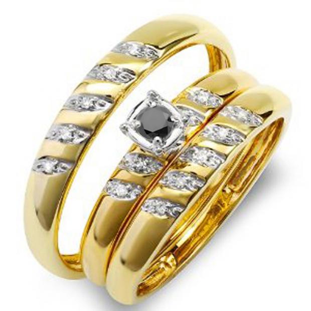 0.08 Carat (ctw) 10K Yellow Gold Round White And Black Diamond Men & Women