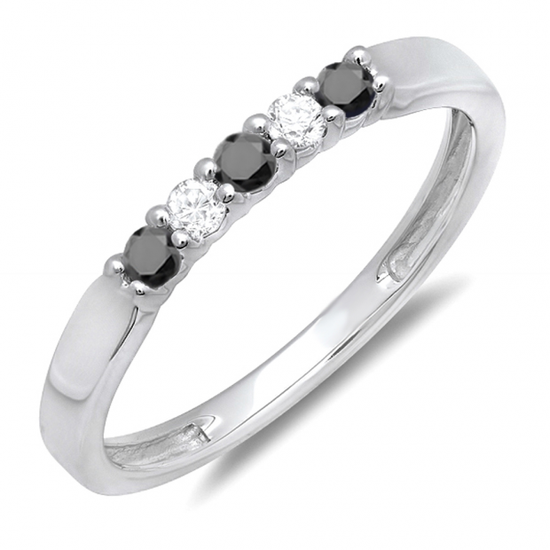 0.25 Carat (ctw) 10k White Gold Round Black And White Diamond 5 Stone Ladies Anniversary Wedding Band Ring 1/4 CT