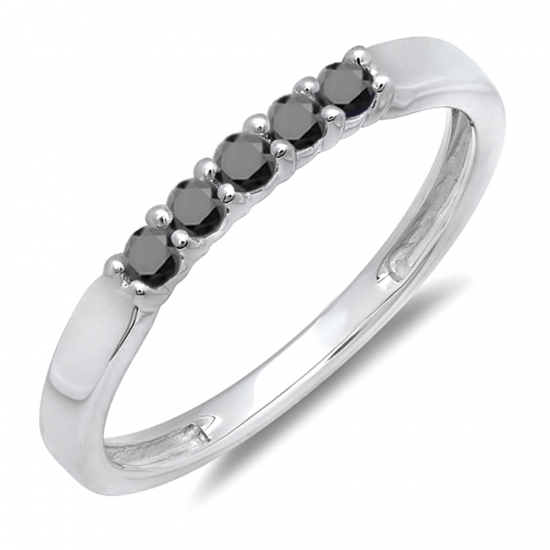 0.25 Carat (ctw) 10k White Gold Round Black Diamond 5 Stone Ladies Anniversary Wedding Band Ring 1/4 CT