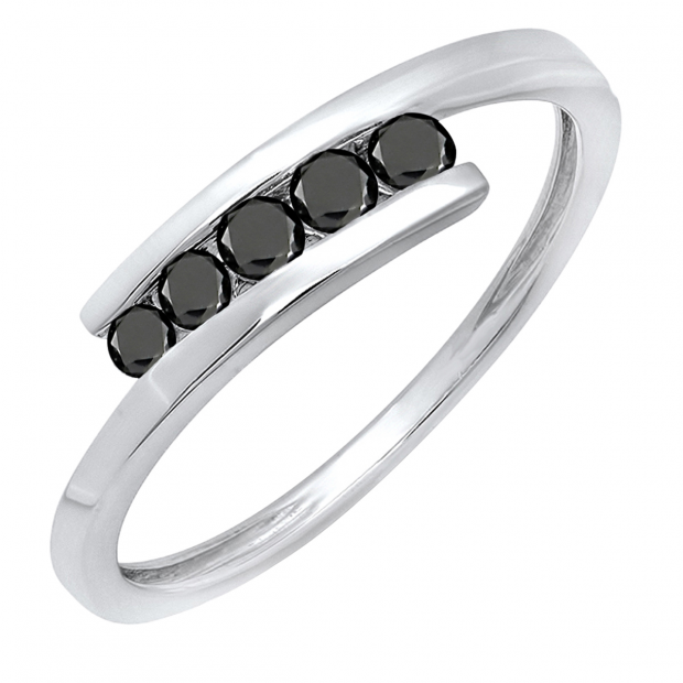 0.25 Carat (ctw) 10K White Gold Round Black Diamond Ladies 5 Stone Bridal Promise Ring