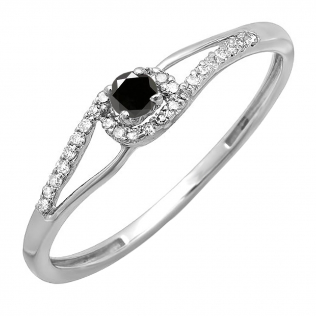 0.16 Carat (ctw) 18k White Gold Round Cut Black And White Diamond Ladies Engagement Bridal Promise Ring