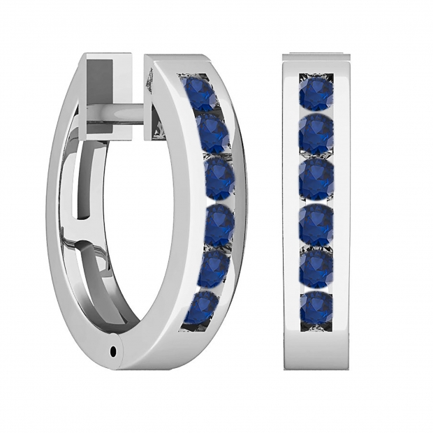 0.36 Carat (ctw) 10k White Gold Round Blue Sapphire Ladies Huggie Hoop Earrings 1/3 CT