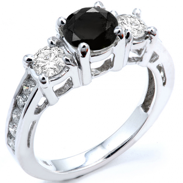 2.55 Carat (ctw) 14k White Gold Round Black And White Diamond Ladies Bridal Engagement Ring