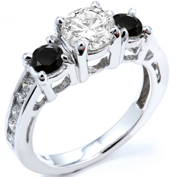 2.55 Carat (ctw) 10k White Gold Round Black And White Diamond Ladies Bridal Engagement Ring