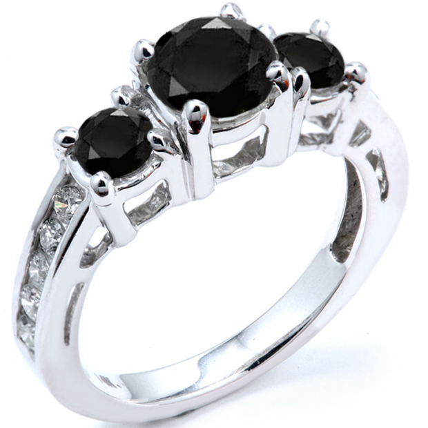 2.55 Carat (ctw) 10k White Gold Round Black And White Diamond Ladies Bridal Engagement Ring
