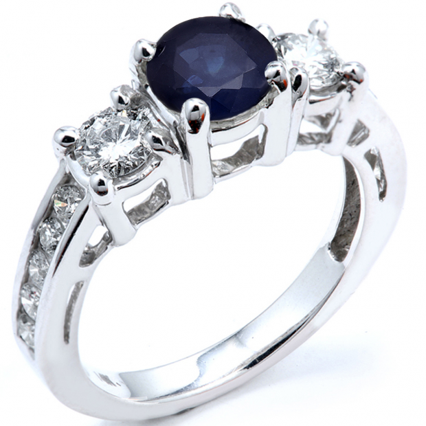 2.55 Carat (ctw) 14k White Gold Round Blue Sapphire And White Diamond Ladies Bridal Engagement Ring