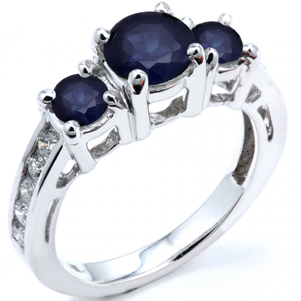 2.15 Carat (ctw) 14k White Gold Round Blue Sapphire And White Diamond Ladies Bridal Engagement Ring
