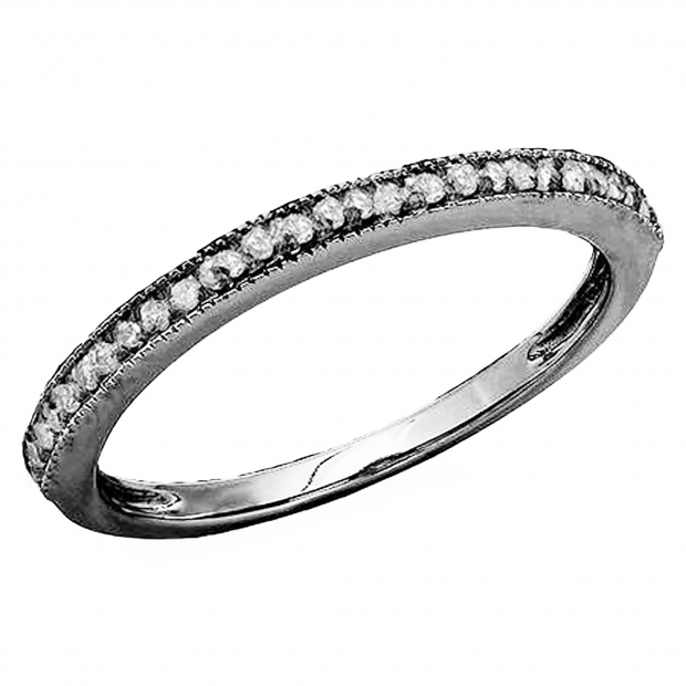 10k Black Rhodium Plated White Gold Round White Diamond Ladies Wedding Band