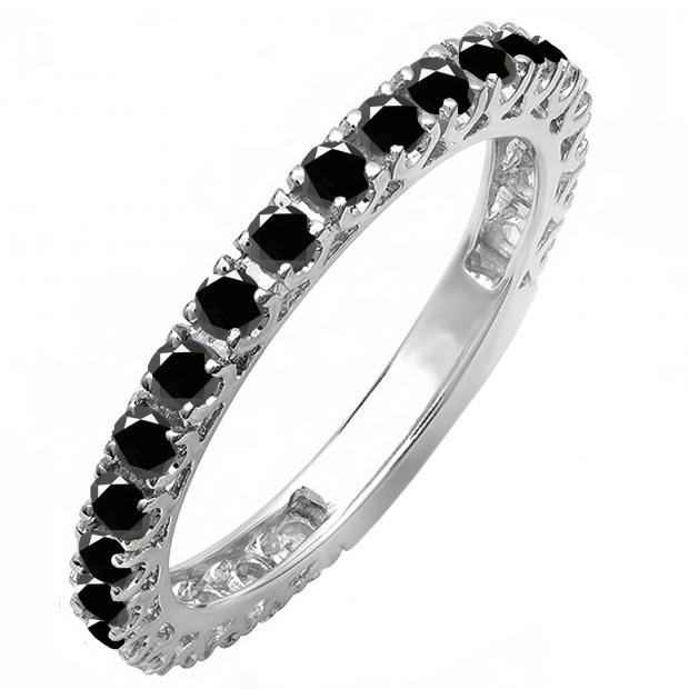 1.00 Carat (ctw) 14K White Gold Round Black Diamond Eternity Sizeable Stackable Ring Anniversary Wedding Band