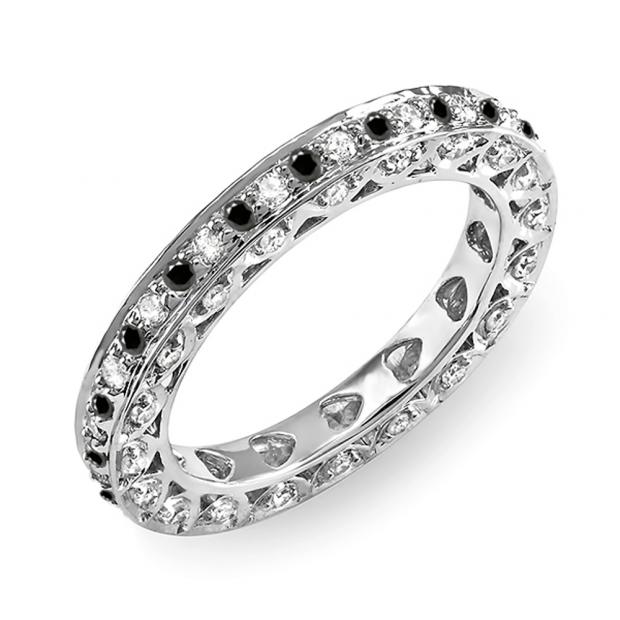 1.00 Carat (ctw) 18k White Gold Round White & Black Diamond Ladies Eternity Anniversary Wedding Band Stackable Ring 1 CT