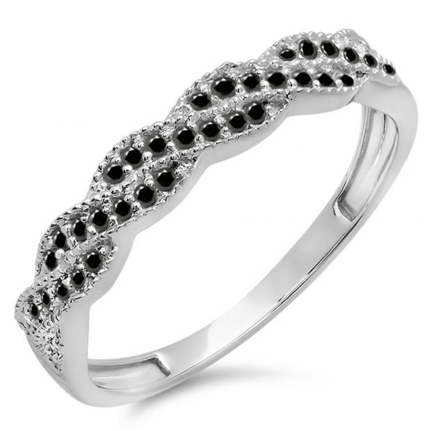 0.25 Carat (ctw) 14k White Gold Round Black Diamond Ladies Anniversary Wedding Stackable Band Swirl Ring 1/4 CT