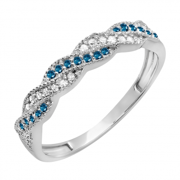 0.25 Carat (ctw) 14k White Gold Round White & Blue Diamond Ladies Anniversary Wedding Stackable Band Swirl Ring 1/4 CT