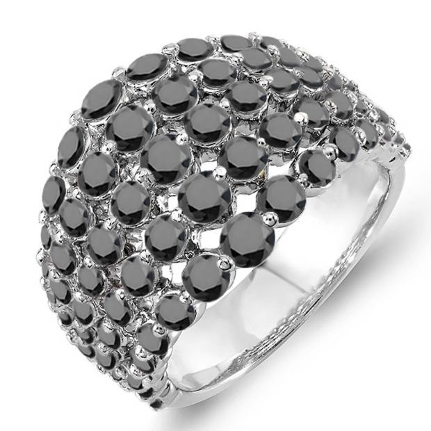 3.25 Carat (ctw) 14k White Gold Round Black Diamond Ladies Cocktail Right Hand Ring 3 1/4 CT