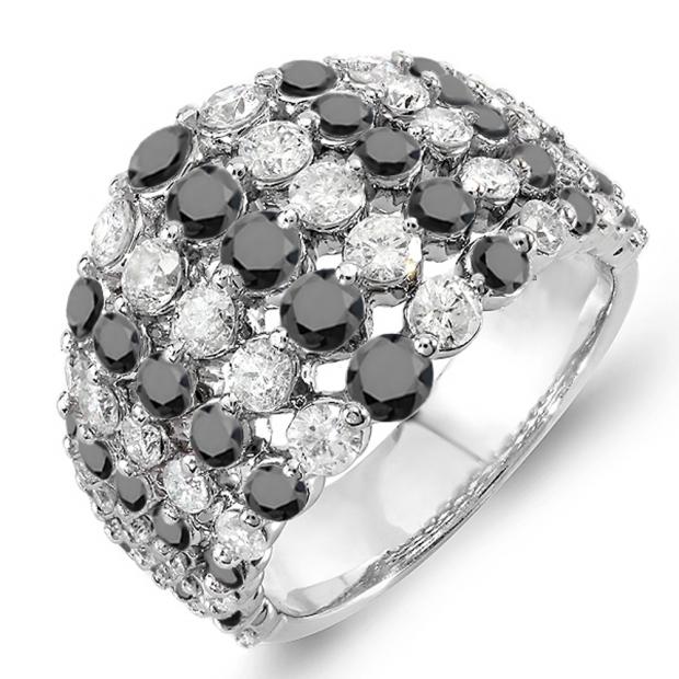 3.25 Carat (ctw) 14k White Gold Round Black & White Diamond Ladies Cocktail Right Hand Ring 3 1/4 CT