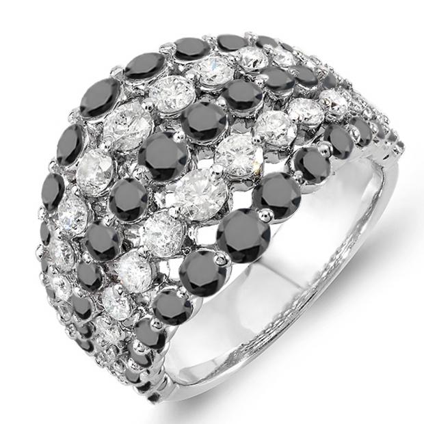 3.25 Carat (ctw) 10k White Gold Round White & Black Diamond Ladies Cocktail Right Hand Ring 3 1/4 CT