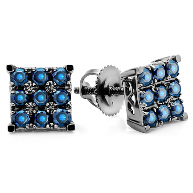 1.00 Carat (ctw) 10k White Gold Round Blue Diamond Men