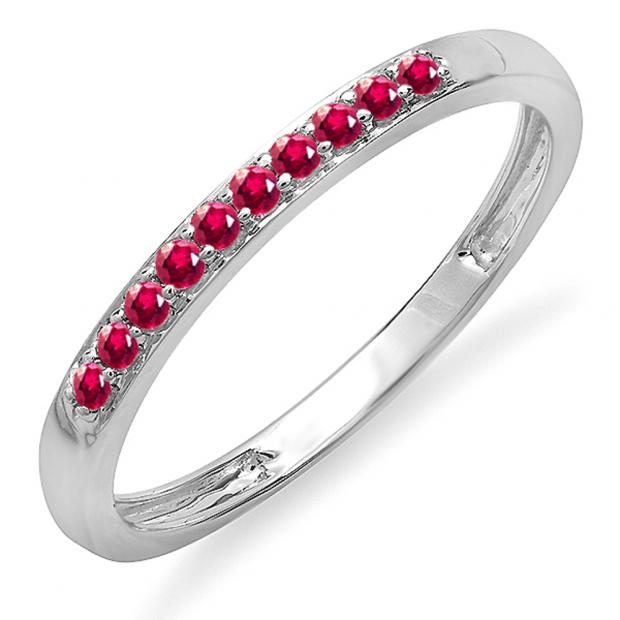 0.15 Carat (ctw) 10k White Gold Round Ruby Ladies Anniversary Wedding Matching Band Stackable Ring