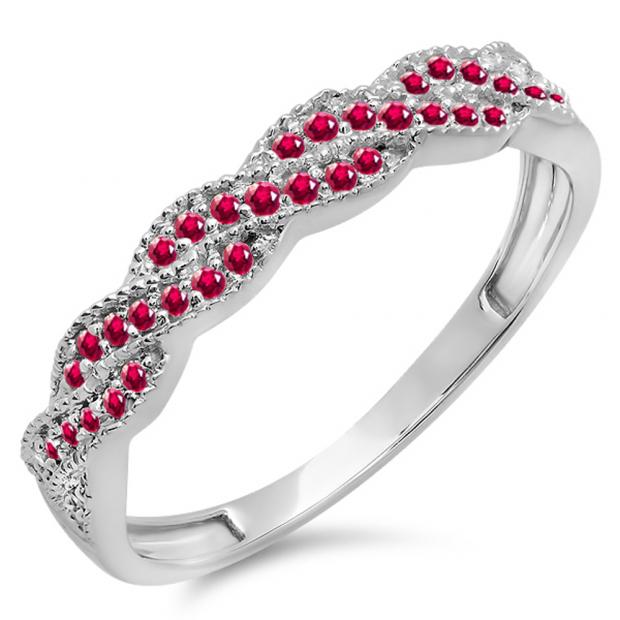 0.25 Carat (ctw) 14k White Gold Round Ruby Ladies Anniversary Wedding Stackable Band Swirl Ring 1/4 CT